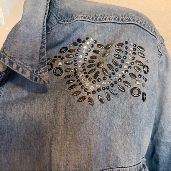 Avenue Silver Studded and Rhinestone Denim Button-Up Shirt - Picture 6 of 8